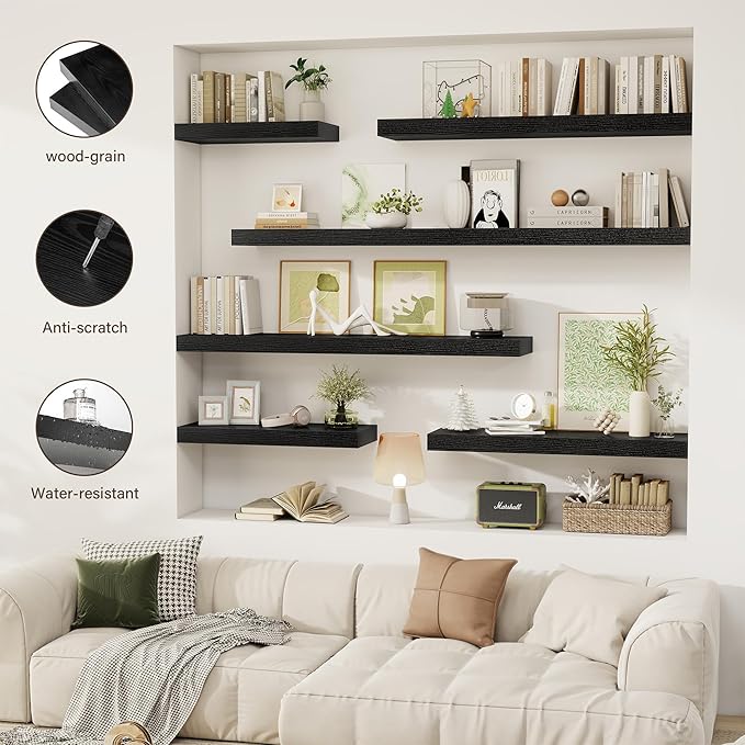 12 Inch Floating Shelves, 12" Deep Floating Shelf Wall Mounted, 12" Wall Shelves, Rustic Deep Bookshelf, Extra Deeper Display