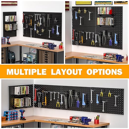 Pegboard Smith Metal Pegboard Panels, 16" x 12" Heavy-Duty Steel Peg Boards for Garage Tool Storage, Wall-Mounted Pegboard Or