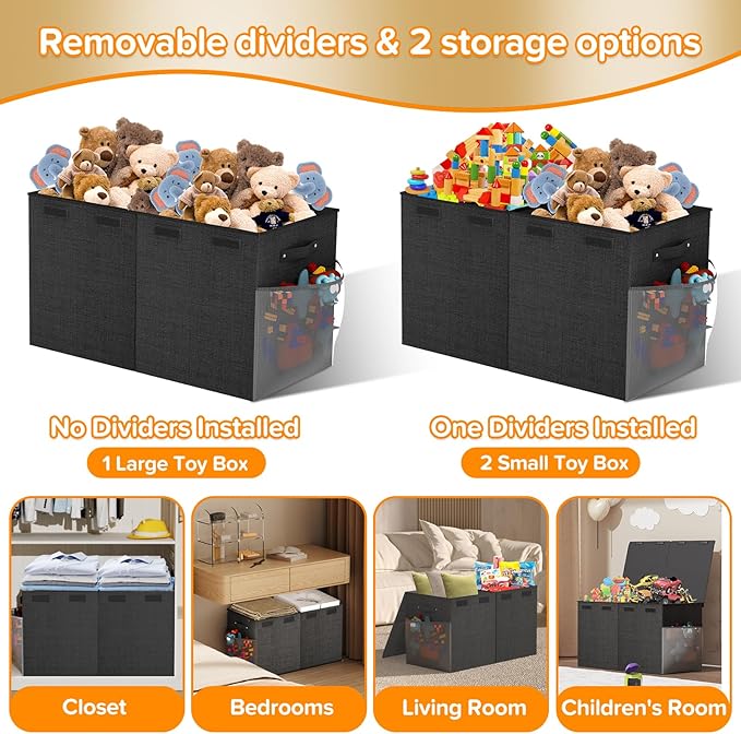 Large Toy Box Chest, Collapsible Sturdy Toy Storage Organizer Boxes Bins Baskets Dinosaur Kids Toy Chest Bin with Lids for Bo