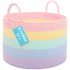 OrganiHaus Rainbow Blanket Basket for Classroom & Nursery, Extra Large Woven Laundry Basket w/Handles, Kids Toy Organizer & S