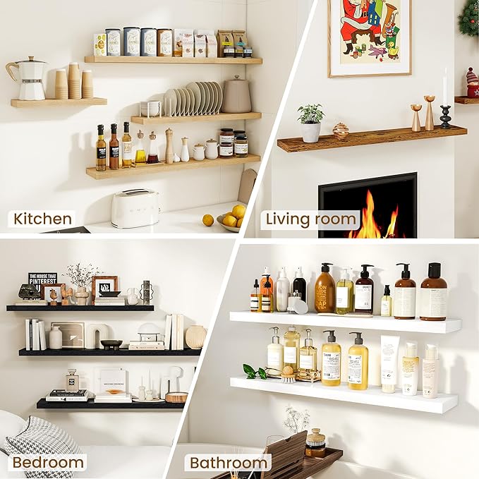 Dreamland 30Inch Floating Shelves for Wall, Rustic Wooden Floating Shelves for Bathroom|Bedroom|Kitchen, 2 Pack Deep Wall Mou