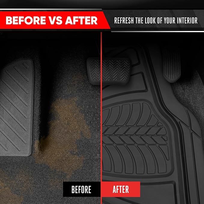 Motor Trend FlexTough Guard All-Weather Floor Mats for Cars – Black Waterproof Rubber Floor Mats, Universal Trim-to-Fit Automotive Accessories for Cars, Trucks & SUV