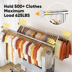 HOKEEPER Clothing Rack Heavy Duty Clothes Rack for Hanging Clothes Load 625LBS Extendable Double Rod Clothes Rack, Adjustable