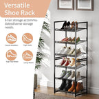 6 Tier Shoe Rack, Tall Metal Shoe Storage with Adjustable Shelves, Holds 12-14 Pairs, Stackable Shoe Stand for Garage Hallway