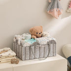HBlife Large Baby Diaper Caddy, Paper Rope Storage Baskets Nursery Bin with Removable Divider, Portable Car Organizer for Dia