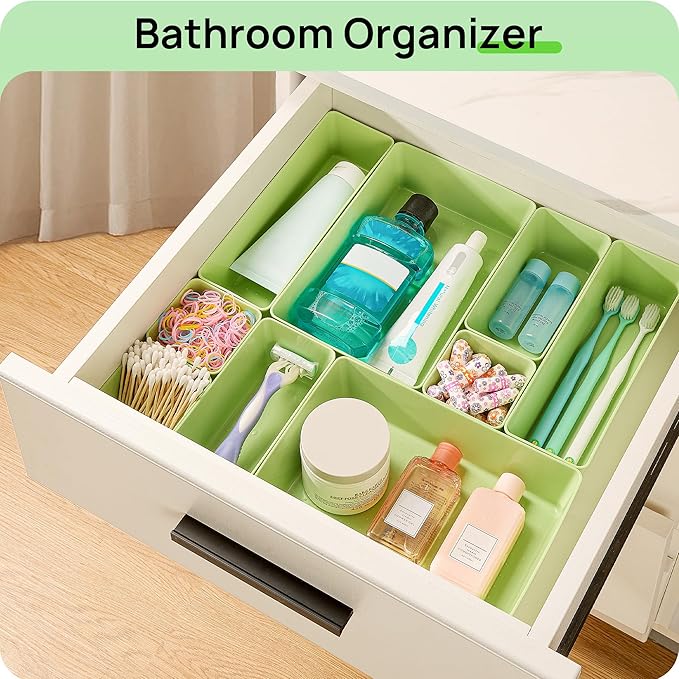 Vtopmart 25 PCS Plastic Drawer Organizers Set, 4-Size Versatile Bathroom and Vanity Drawer Organizer Trays, Storage Bins for 