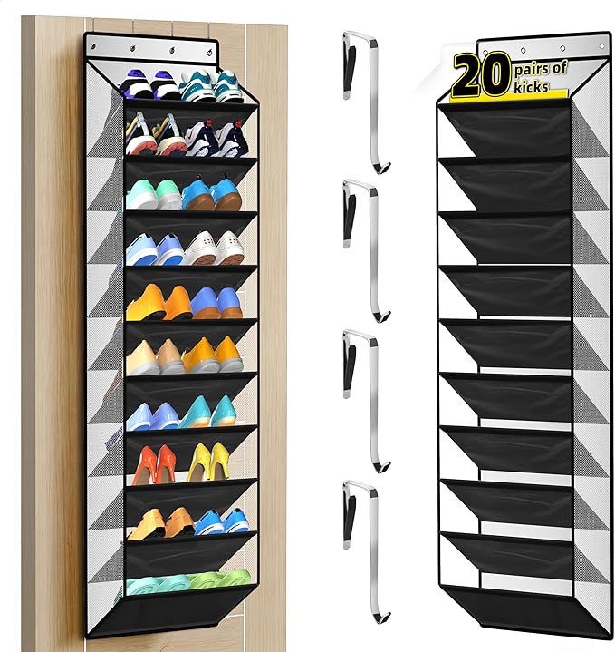 PAULONE 10-Pocket Multi-Use Over the Door Organizer, Heavy Duty 95lbs Capacity with Breathable Mesh, Versatile Hanging Storag