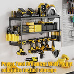 Power Tool Organizer Wall Mount, 7 Slots Cordless Drill Holder Storage Rack, Heavy Duty Battery Tools Holder with Shelf for C