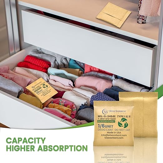 1/6U Kraft Clay Desiccants Packs for Storage - Silica Gel Packets Alternative, 6 Gram Food Safe Bentonite Clay Desiccant