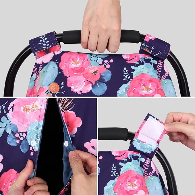 Rquite Car Seat Cover Baby, Carseat Covers Baby for Girl Boy, Warm Minky Infant Car Seat Cover Winter, Peekaboo Opening Car S