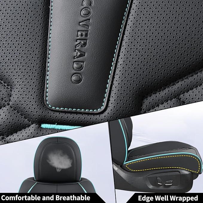 Coverado Leather Seat Covers, Car Seat Covers Full Set, Nappa Leather Seat Covers for Cars, Car Seat Protector Waterproof, Bl