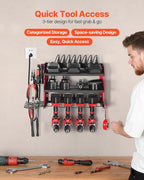 VEVOR Power Tool Organizer with Charging Station, 3-Layer Drill Storage Rack with 4 Drill Holders & Side Pegboard, Garage Too