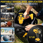 Tire Inflator Portable Air Compressor Compatible with Dewalt 20V Battery, DC 12V Car Power Supply, 160PSI Cordless Air Pump with LCD Pressure Gauge, LED Light, 5 Preset Modes for Car, Bike, Ball