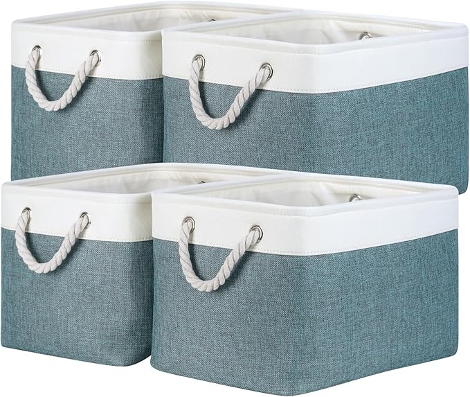 Temary Storage Baskets for Shelves 4 Pack Fabric Rectangle Baskets for Organizing Toys, Clothes, Decorative Bins with Handles