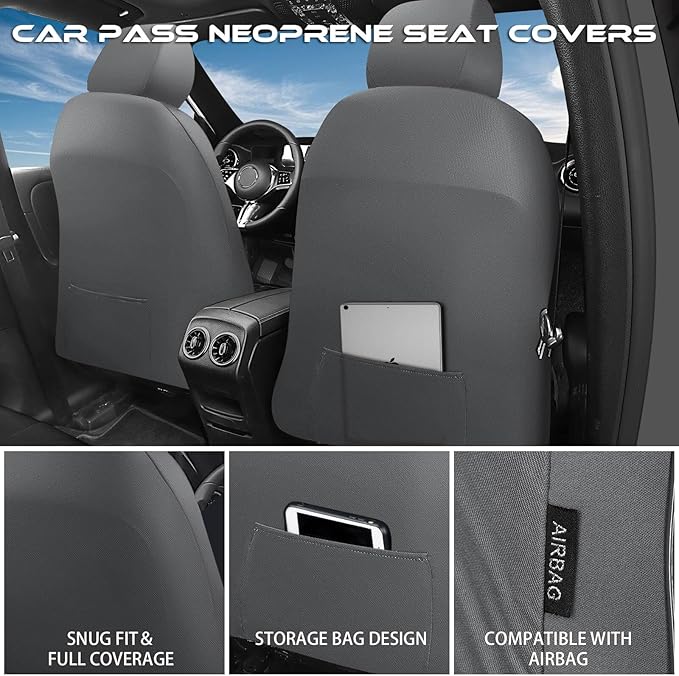 CAR PASS Waterproof Neoprene Seat Covers Full Sets, Wetsuit Car Seat Covers,All-Weather Non-Slip Durable,Universal Fit for Va