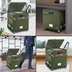 DocSafe File Box with Lock,2-Layer Fireproof Document Box with Wheels,Collapsible Rolling File Storage Organizer with Pockets
