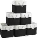 FinishingBo Large 11x11 Inch Cube Storage Bins with Cotton Handles for Closet, Shelves, Clothes, Towel (White/ Black-6 Pack)