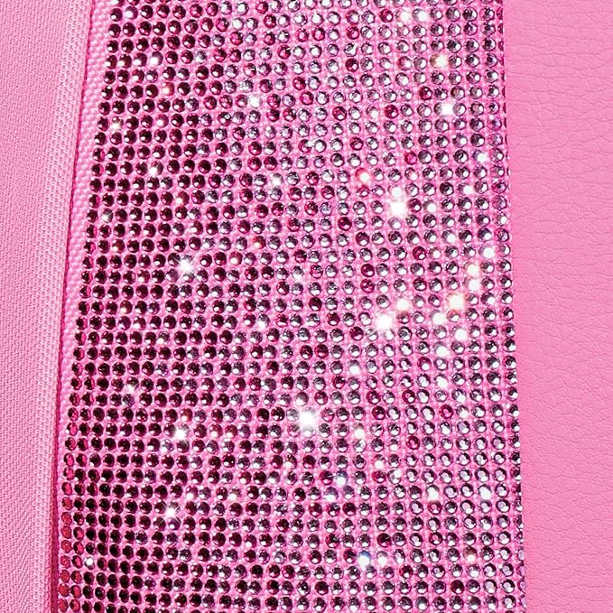 CAR PASS Bling Diamond Pink Leather Car Seat Covers for 2 Front Seats Protector, Waterproof Shining Glitter Sparkly Crystal U