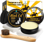 Leather Boot Care Kit – Mink Oil & Saddle Soap for Leather with Applicators & Cloths – 6-Piece Leather Shoe Care Kit for Cowb