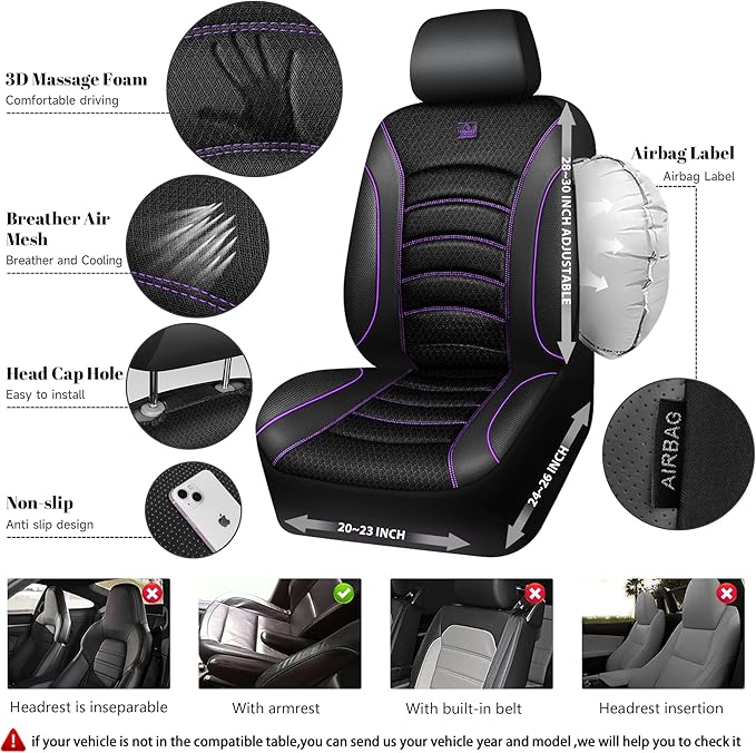 CAR PASS Comfortable 3D Foam Mesh Leather Car Seat Covers Front, Air Cool Mesh Breathable Front Seat Covers for Car, Universa