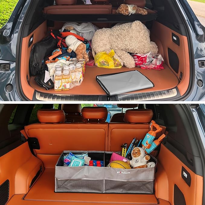 Collapsible Waterproof Car Trunk Organizer, Soft PVC Storage Bin with Rugged PVC-Coated Fabric for SUV & Truck (Stone Gray, PLU