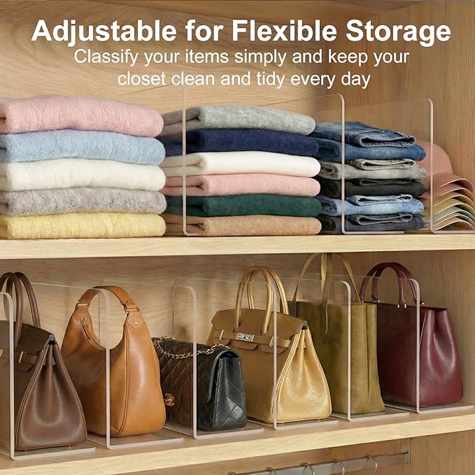 SortNStore Shelf Dividers for Closet Organization: 10" Tall x 16" Deep, Deeper Adhesive Separators Features Acrylic Material 