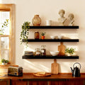 ROGMARS Black Wooden Floating Shelves for Wall 36 Inches Long,Rustic Solid Wood Farmhouse Wall Shelves with Invisible Bracket