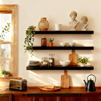 ROGMARS Black Wooden Floating Shelves for Wall 36 Inches Long,Rustic Solid Wood Farmhouse Wall Shelves with Invisible Bracket