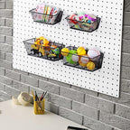 Sieral 4 Pcs Black Pegboard Baskets Metal Wire Shelf Baskets Peg Board Organizer Accessories Wall Mount Organizer Attachments