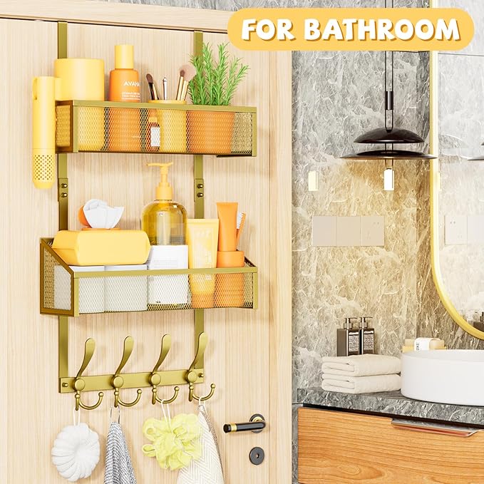 Kaiferty Over The Door Hooks Organizer, Coat Rack Over The Door Storage Hanger Towel Rack, Back of Door Storage Organizer for