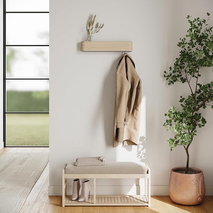 Kazai. Wall-Mounted Coat Rack 'Toke' - Modern Design Coat Rack with Hidden Wall Hooks - Solid Wood Veneer Panel Coat Hanger -