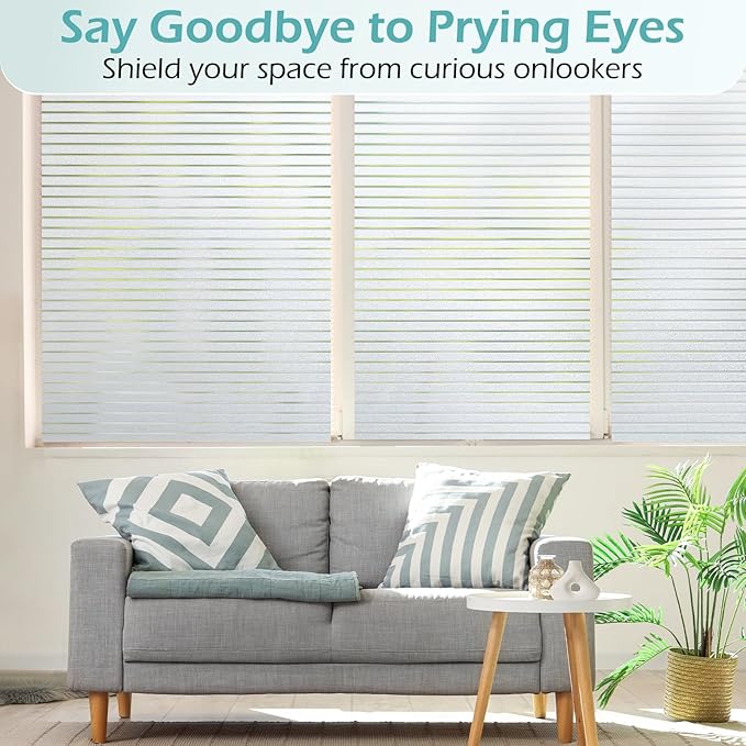 DOWELL Window Privacy Film, Frosted Glass Window Film, Static Cling Glass Vinyl, Heat Blocking Frosting Coverings, Removable Door Stickers for Home Office, Non-Adhesive, Reusable, 23.6 x 118.1 inches