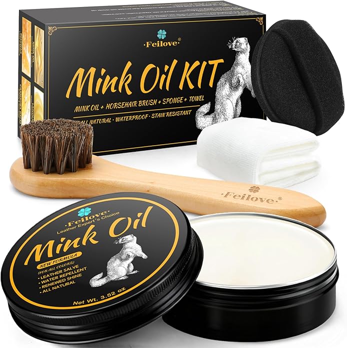 Feilove 4-in-1 Mink Oil Leather Conditioner and Cleaner 3.52 oz - Premium Waterproof Formula for Boots and Shoes