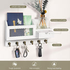 FifthQuarter Key and Mail Holder for Wall, Mail Organizer Wall Mount with 6 Hooks and Storage Drawer, Easy Installation Key R