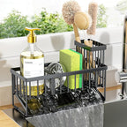 Cisily Sink Caddy Sponge Holder for Kitchen with Brush Holder and Stainless Steel Self Drain Tray, Rustproof Kitchen Sink Org