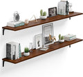 12 Inch Deep Floating Shelves Set of 2, 72 Inch Extra Wide Vintage Walnut Solid Wood Wall Shelves, 6ft Heavy Duty Farmhouse W