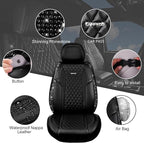 CAR PASS Nappa Leather Seat Covers Front,Black Diamond Bling Car Seat Covers Front Seats Luxury Padded Waterproof,Universal F