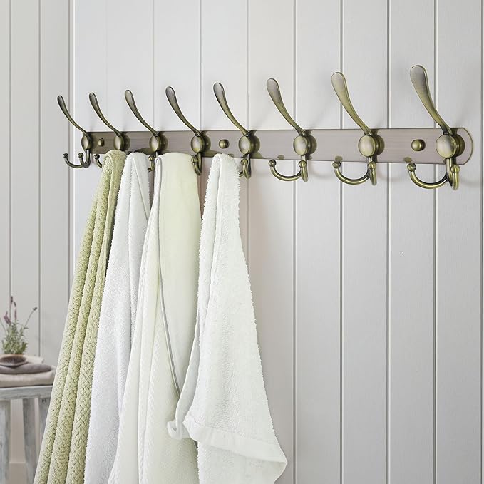 Dseap Coat Rack Wall Mount - 29.5” Long 8-Tri-Hooks Heavy Duty Coat Hanger Rail Wall Hooks for Hanging Coats Hats Clothing Cl