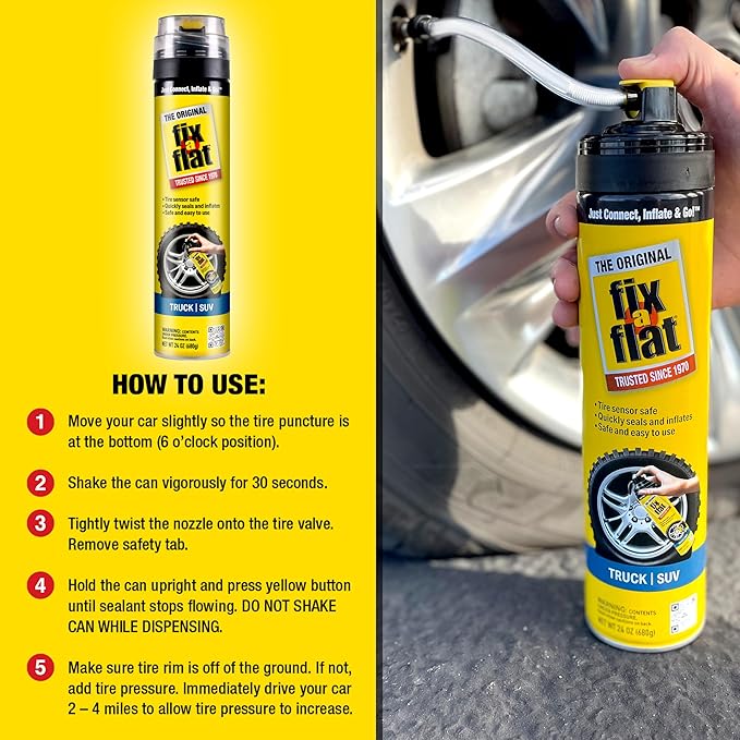 Fix-A-Flat S60369 Aerosol Emergency Flat Tire Repair and Inflator, for X-Large Tires, Eco-Friendly Formula, Universal Fit for