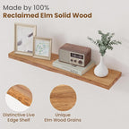 Floating Shelves for Wall Decor, Rustic Solid Elm Wood Live Edge Floating Shelves Wall Mounted, Wall Shelves with Invisible B