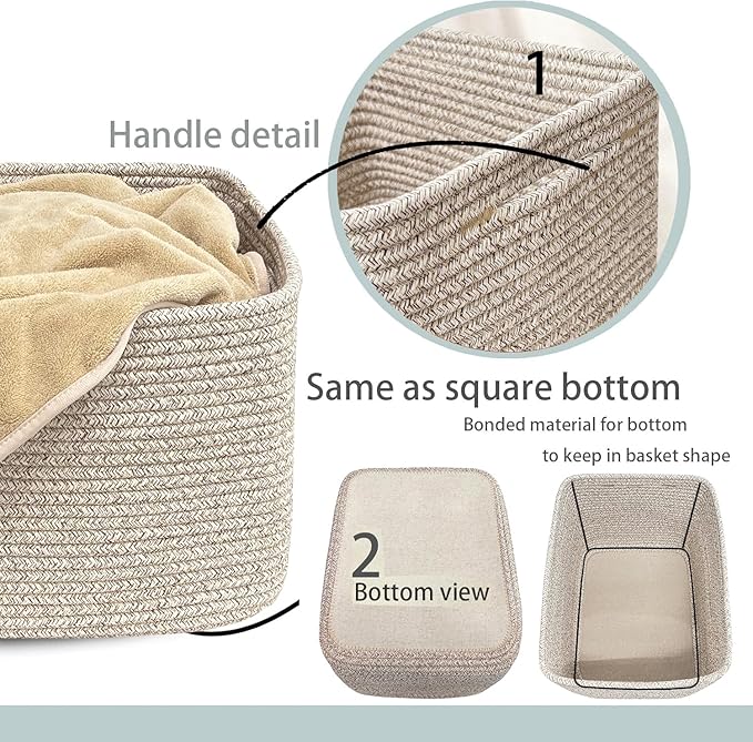 COMFY-HOMI Square Woven Cotton Rope Basket for Organizing, Gift Baskets for Handles, Empty Gift Baskets, Toy Basket for bins|