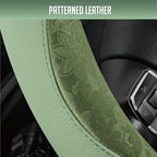 PIC AUTO Steering Wheel Cover, Green Patterned Leather Patchwork Design, Universal Fit 14.5"–15.5", Anti-Slip, Odor-Free, Sof