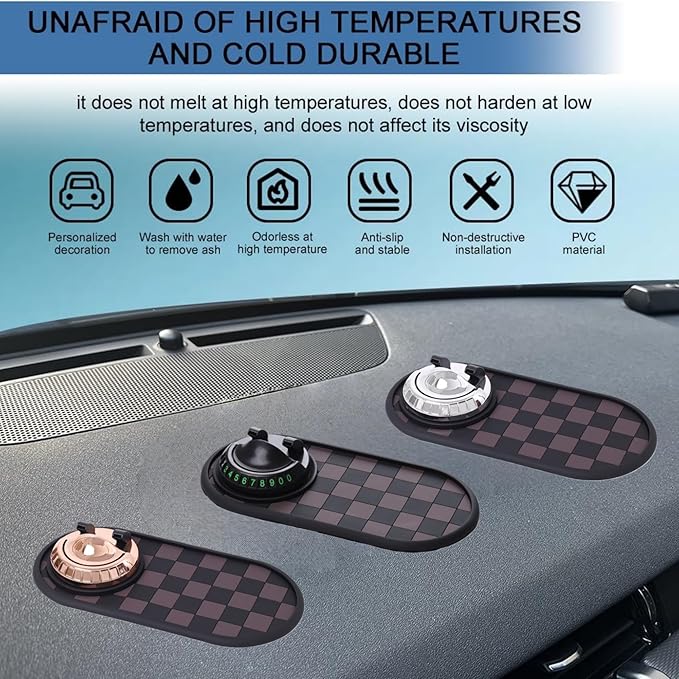 Car Dashboard Mat Kit: 360° Rotating Phone Holder, Parking Number Plate, Universal Anti-Slip Organizer Pad (Black)
