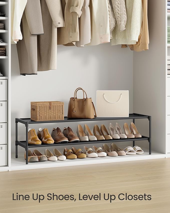 SONGMICS Shoe Rack, 2-Tier Shoe Storage Organizer, Space-Saving, 11.7 x 36.1 x 12.2 Inches, Entryway, Metal Frame, Non-Woven 