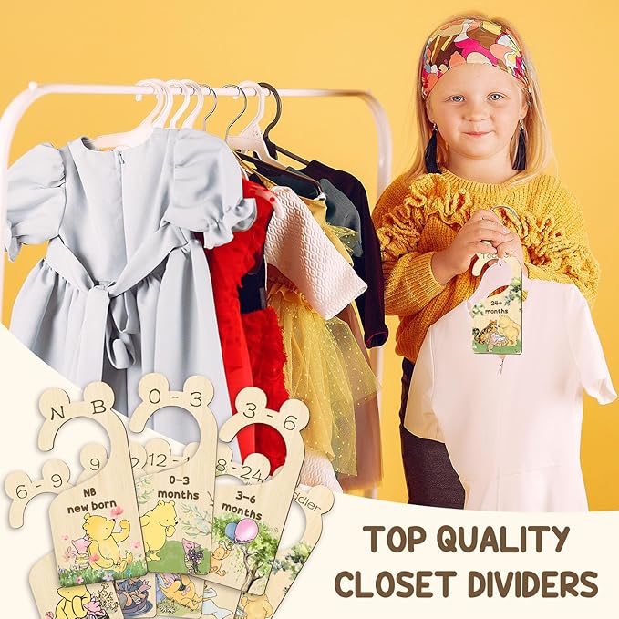 Winnie Wooden Baby Closet Dividers 8 Pcs Double-Sided, Baby Size Closet Dividers, Winnie Baby Stuff Winnie Nursery Decor Baby