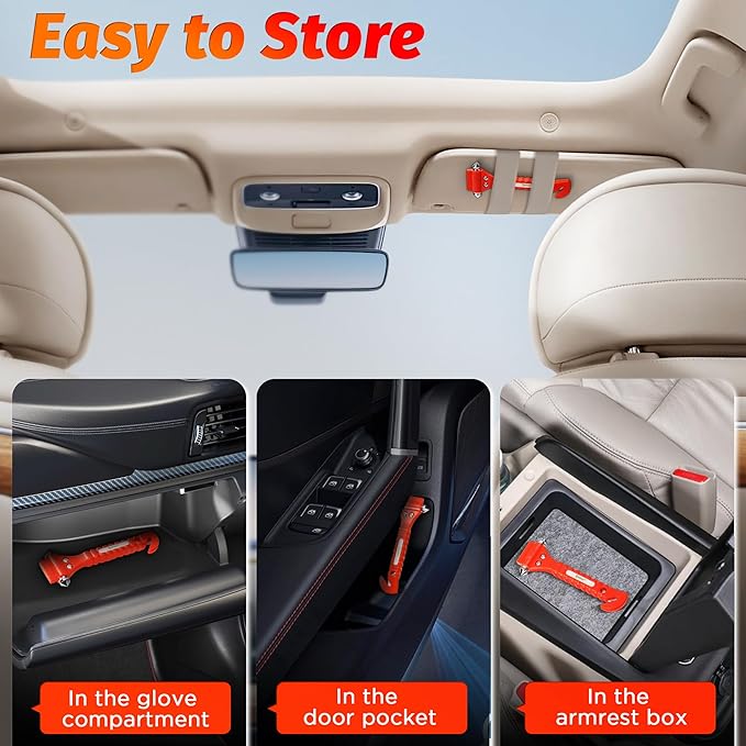 IPOW 2 Pack Car Window Breaker Seatbelt Cutter, Heavy Carbon Steel Glass Breaker Car Safety Hammer Emergency Escape Tool, Aut