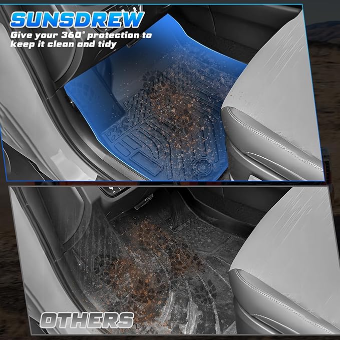 Sunsdrew Floor Mats for 2021-2026 Kia Seltos Accessories, All Weather Floor Liners 1st & 2nd Row Car Mats TPE Rubber Raised Edge