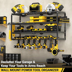 YYR 4 Layer Power Tool Organizer Wall Mount, Cordless Drill Hanger Storage Rack, Battery Tools Holder with Charging Station S