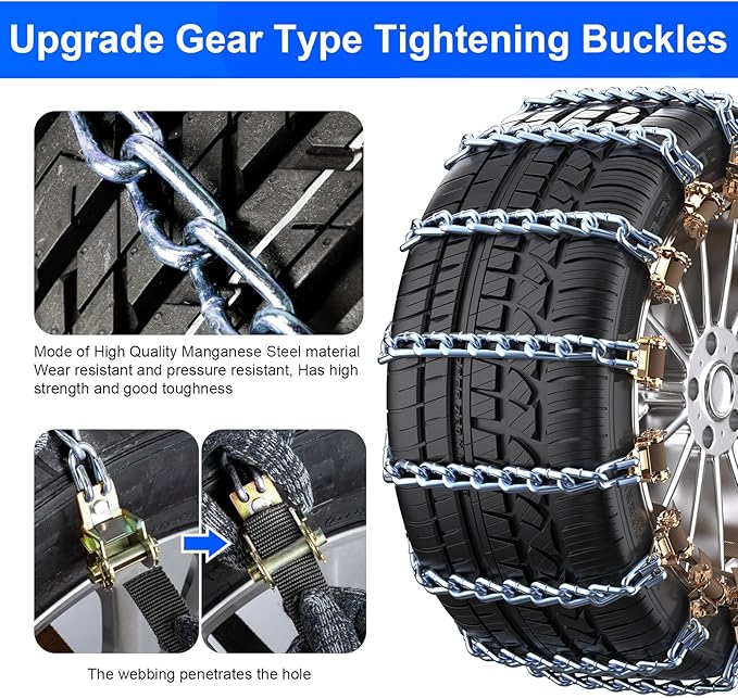 Qoosea Snow Chains for Car 10Pcs Tire Chains for SUV Manganese Steel Tire Chains Heavy Duty Universal Anti-Slip Chains for Ti