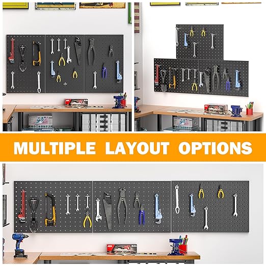 Pegboard Smith Metal Pegboard Panels, 16" x 12" Heavy-Duty Wall Peg Boards for Garage Tool Storage, Pegboard Organizer System
